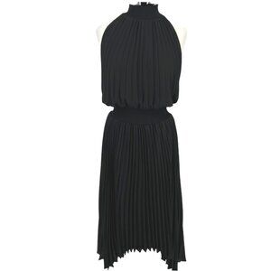 Halogen Pleated High Neck Sleeveless Handkerchief Dress Black Size Large NWOT